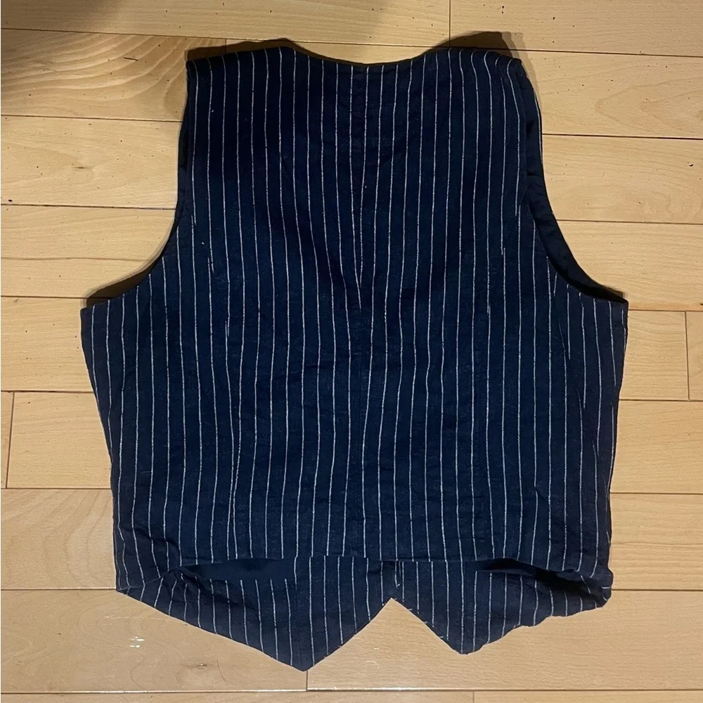 Women's Tailored Suit Vest - A New Day Navy Striped L - Picture 4 of 11